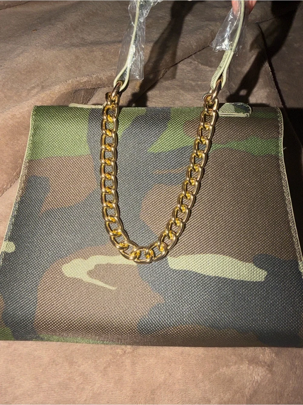 Women’s Camo Top-Handle Bag with Gold Chain